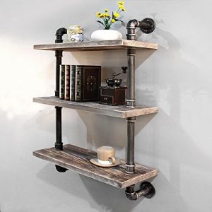 Industrial Pipe Bookcase Wall Shelf,Rustic Floating Wood Shelves Shelving (24”)